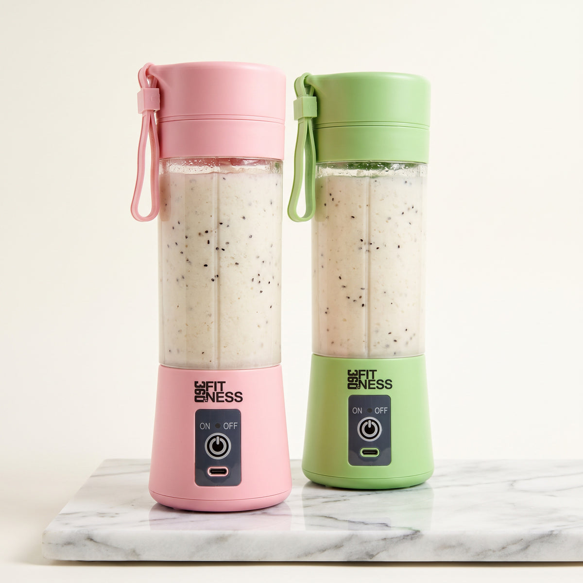 Der 360° Tragbare Mixer PRO in beiden lieferbaren Farben: Pink und Grün