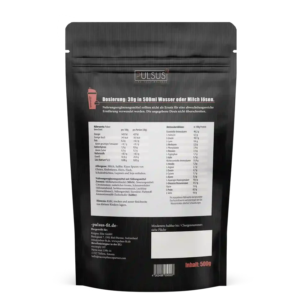 Clear Whey Protein Isolat Rückseite mit allen Angaben